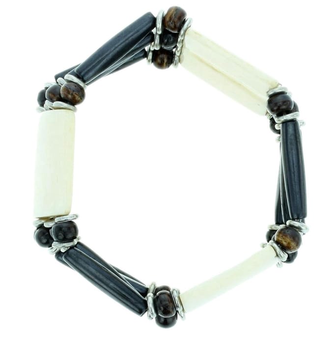 Behave - Elastische armband met bruine kralen - etnische stijl - 19 cm