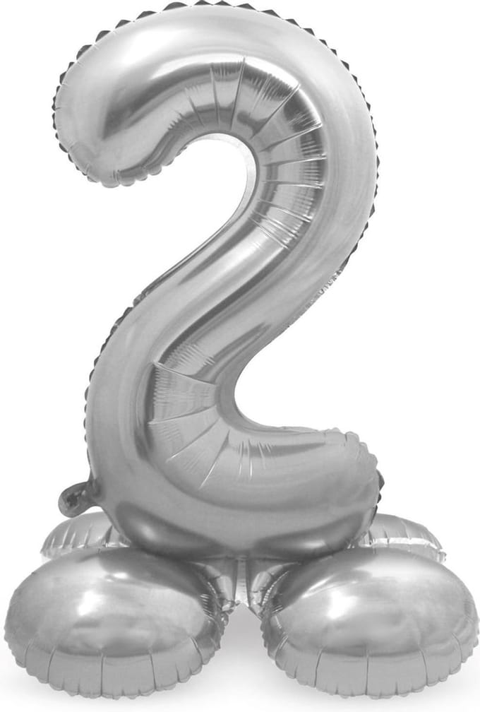 Folat - Cijfer 2 Zilver met standaard - 72 cm