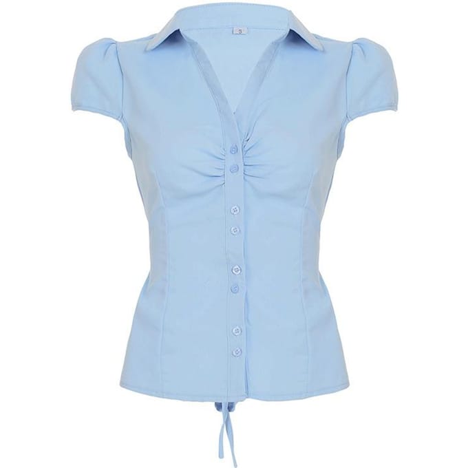 Mode Pendelaar Licht geplooid Effen kleur Shirt Revers Slank getailleerd Top M gray