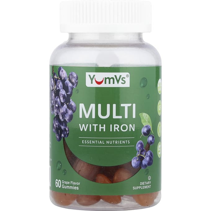 YumVs, Multivitamine, IJzer Gummies, Druif, 60 Gummies