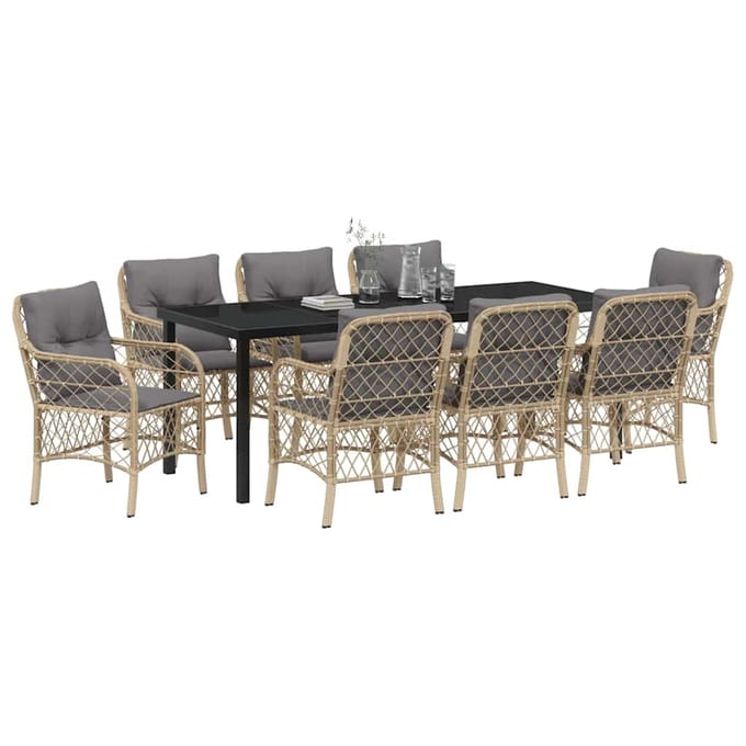 vidaXL - Tuin - Eettafel - Set - 9 - st - Beige - poly - rattan
