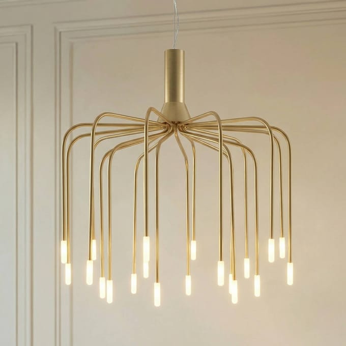 Lucande LED hanglamp Ariadne, Ø 57 cm, mat goud, 20 lampen