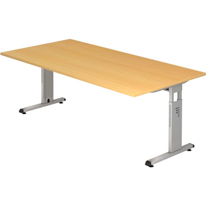 MEGA 2E S | Bureau - 200 x 100 Beuken/Zilver Tafelhoogte I In hoogte verstelbaar