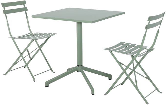 sweeek - Vierkante opklapbare bistro tuintafel van staal 70cm + 2 stoelen - chiara en emilia