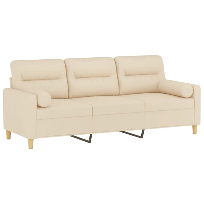 vidaXL - Driezitsbank - met - sierkussens - 180 - cm - stof - crèmekleurig