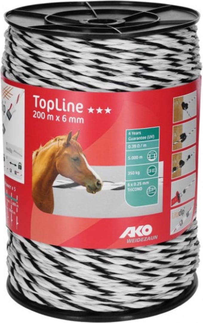 AKO TopLine schrikkoord wit/zwart 6mm-200m TriCOND 0.25mm