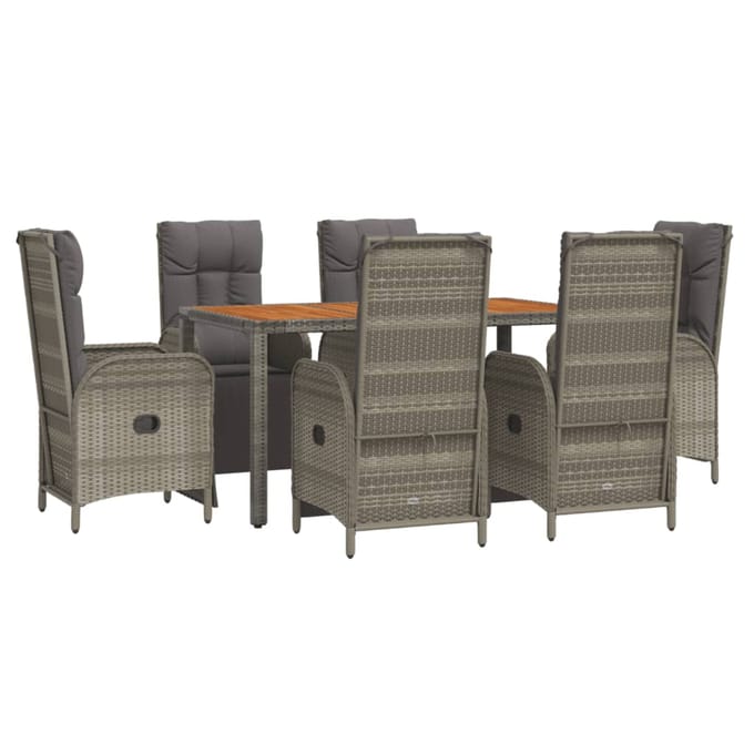 vidaXL - 7-delige - Tuinset - met - kussens - poly - rattan - grijs