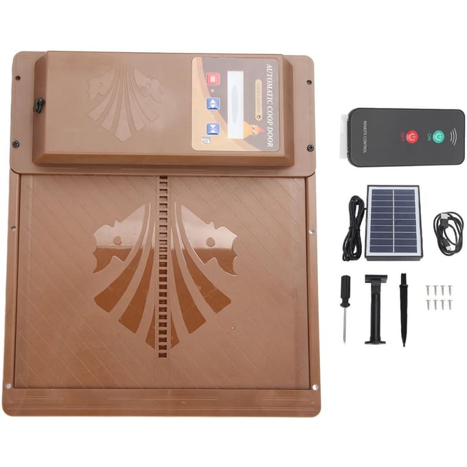 Zonnepaneel Automatische Kippenhokdeur USB Horizontaal Open 3-in-1 Automatische Kippenhokdeur bruin