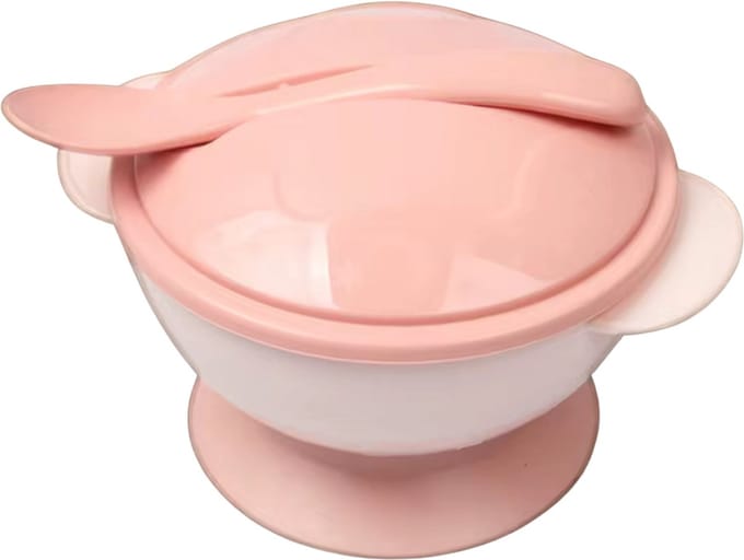 TSD goods Babyservies - Kom Inclusief Lepel - Zuignap - Deksel - Roze