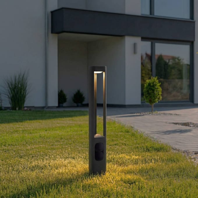 Lucande LED tuinpadverlichting Pirron, hoogte 80 cm, stopcontact, IP54