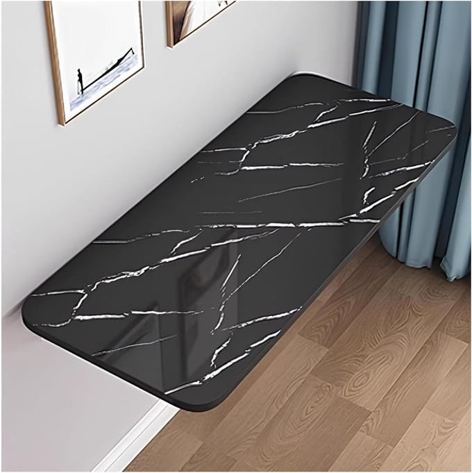Wandmontage Klaptafel - Opklapbaar Bureau - Ruimte Besparen - Stabiele Stevige Constructie - 60x30cm - Zwart Steenpatroon