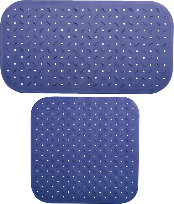 MSV Douche/bad anti-slip matten set badkamer - rubber - 2x stuks - donkerblauw - 2 formaten