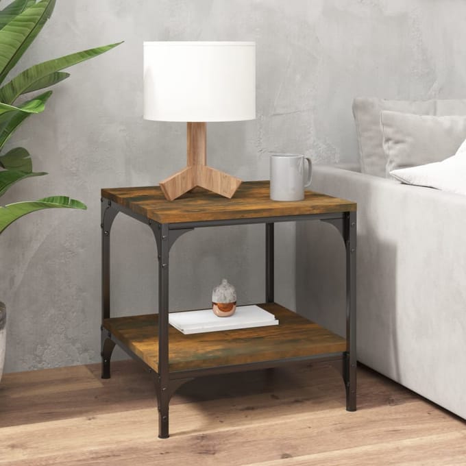 vidaXL - Bijzettafels - 2 - st - 40x40x40 - cm - bewerkt - hout - gerookt - eiken