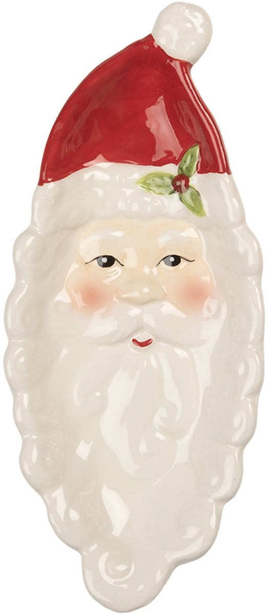 Clayre & Eef Decoratie schaal Kerstman 11x25x3 cm Wit Keramiek Kerstman