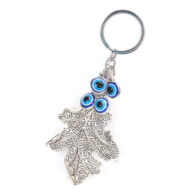 Sleutelhanger Blauwe Ogen Zilveren Esdoornblad Legering Gekleurd Glazuur Hanger voor Dames Tas Auto Interieur white