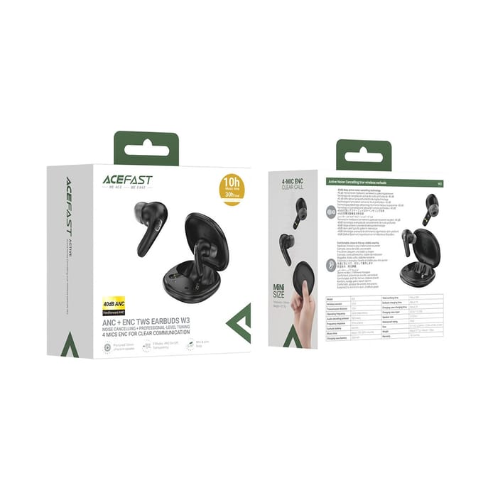 Handsfree Bluetooth Acefast W3, TWS, ANC, Zwart