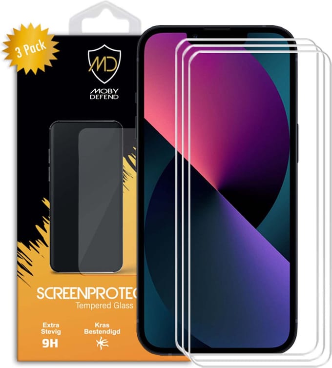 3-Pack MobyDefend Screenprotectors - Geschikt voor iPhone 13 / iPhone 13 Pro - Case-Friendly Screensavers - Gehard Glas