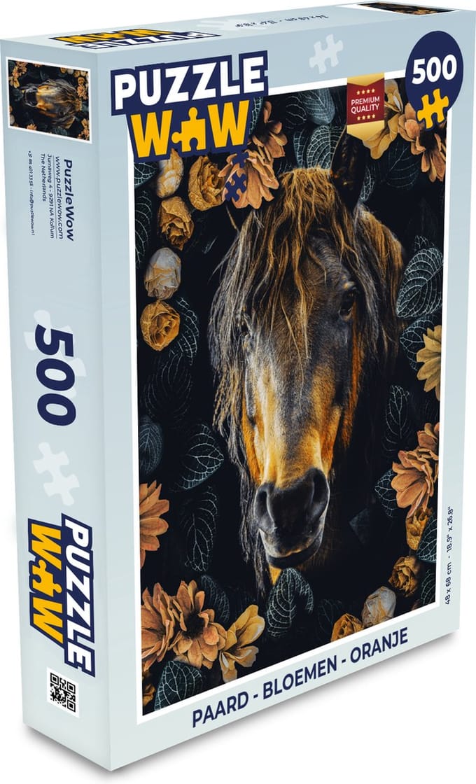 Puzzel Paard - Bloemen - Oranje - Legpuzzel - Puzzel 500 stukjes