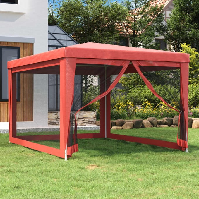 vidaXL - Partytent - met - 4 - mesh - zijwanden - 3x4 - m - HDPE - rood