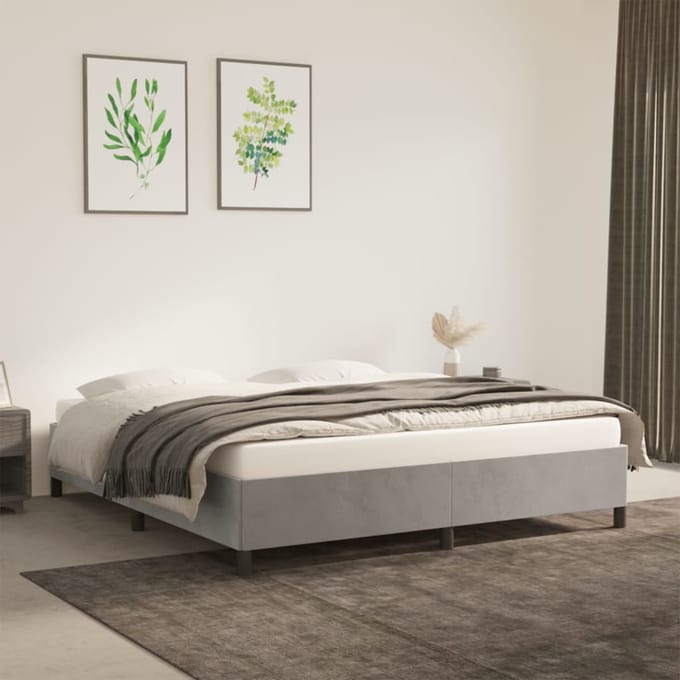 vidaXL - Bedframe - zonder - matras - 160x200 - cm - fluweel - lichtgrijs