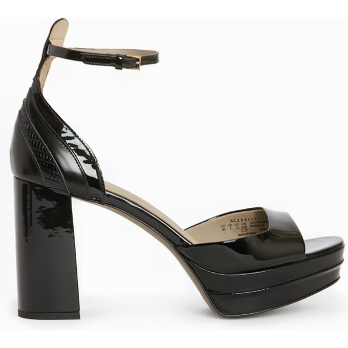 AllSaints Tia Platform Heel Black Shine Größe: 41 | Sandalen Outlet | Damen | Schwarz