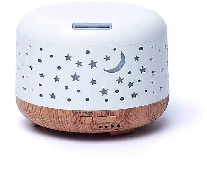 Aroma diffuser Nebula rond wit met houtmotief