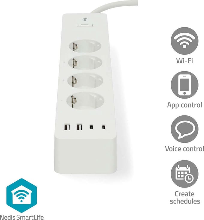 Nedis SmartLife Socket Wi-Fim Hybrid (CEE 7/7) / USB-A / USB-C 16 A 3680 W 2 m White