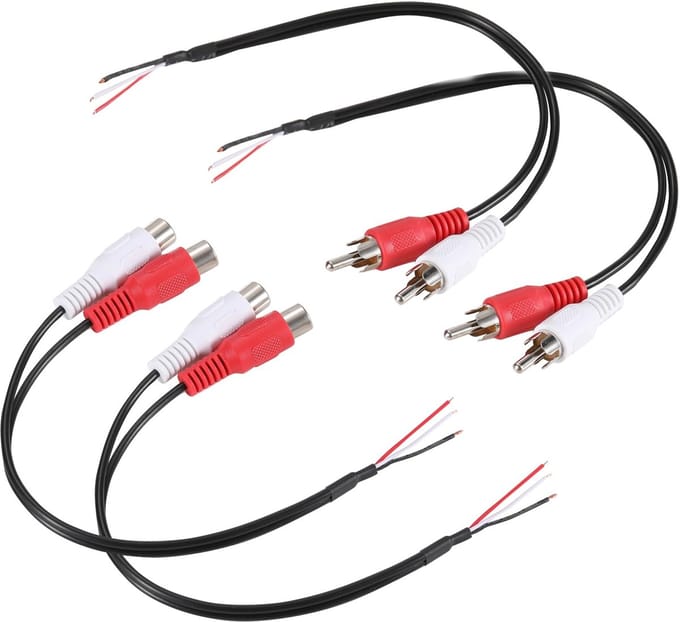 4x RCA Koppelaar: Man naar Vrouw Adapter + Open Draad Pigtail Kabel voor Audio Versterker Luidspreker
