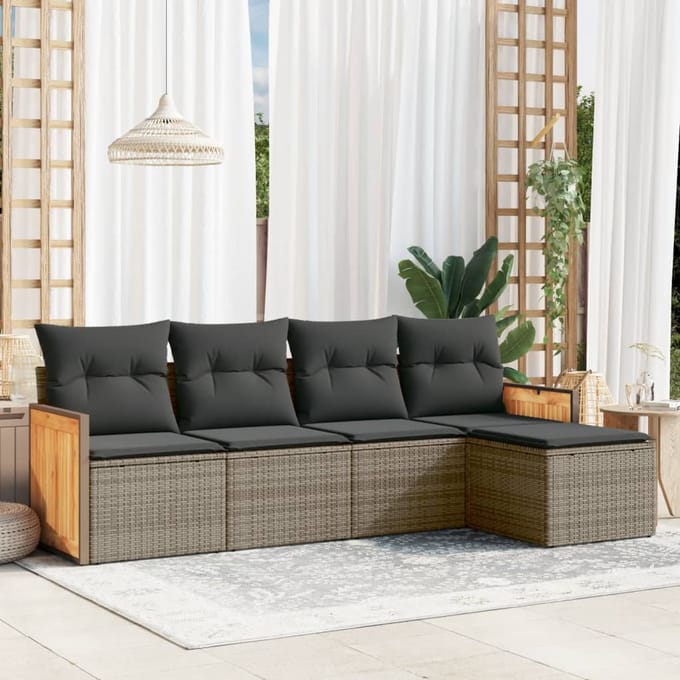 vidaXL - 5-delige - Loungeset - met - kussens - poly - rattan - grijs