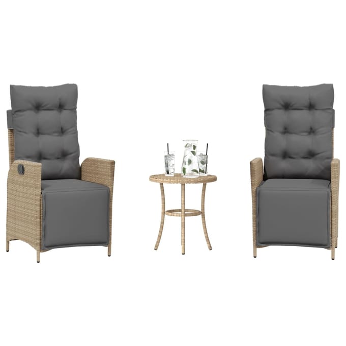 vidaXL - 3-delige - Bistroset - met - kussens - poly - rattan - gemengd - beige