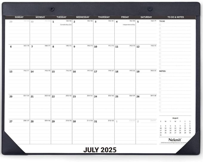 Grote bureaukalender 2025-2026 met PU-kunstleer onderlegger, 60 x 40 cm, juli 2025 - juni 2026