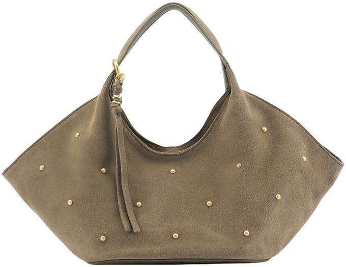 FREDsBRUDER Leren schoudertas The Beaded Shoulder Bag Greyish Khaki groengrijs