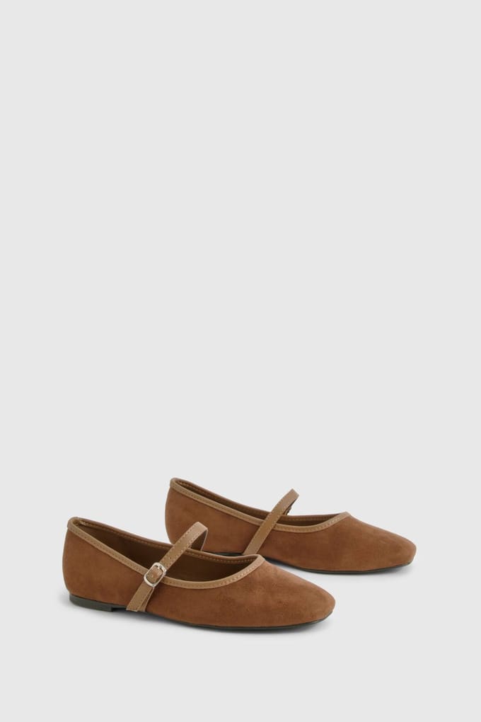 boohoo Dames Faux Suede Contrast Ballet Flats | Light Brown | Maat: 41