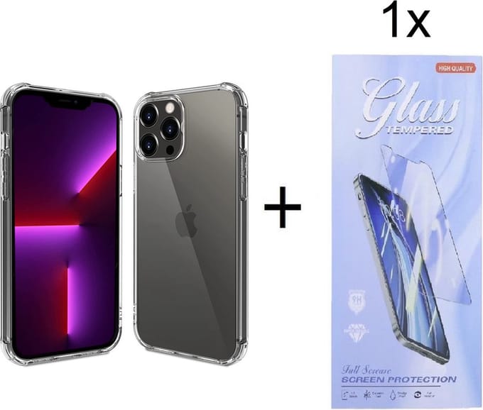 Backcover Geschikt voor: iPhone 14 Anti Shock Silicone - Transparant + 1X Tempered Glass Screenprotector - ZT Accessoires