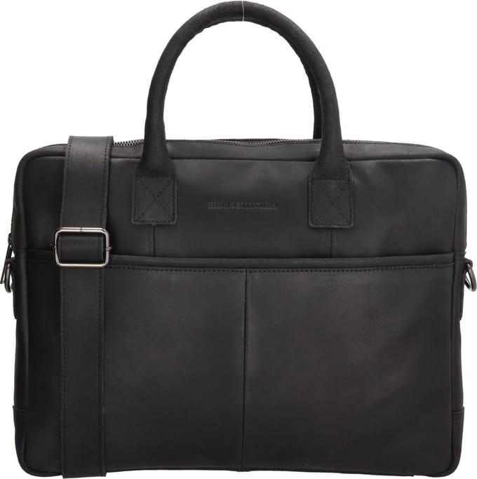 Hide & Stitches Wolga Laptoptas 15,6 inch (34.5x19.4 cm) - 100% Leer - Zwart