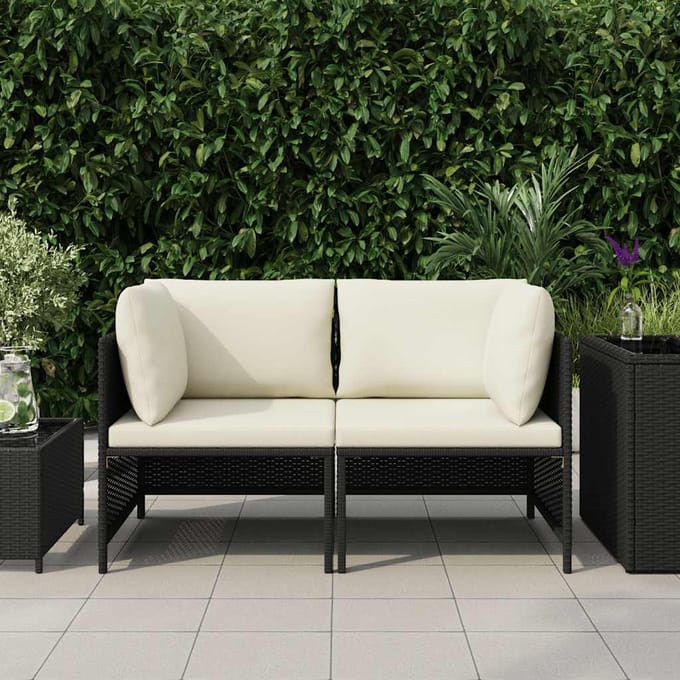 vidaXL - Tuinbank - 2-zits - met - kussens - poly - rattan - zwart