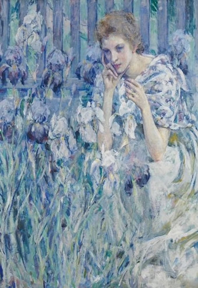 *SALE - woman with irises - Mint by Michelle decoupage papier - A3