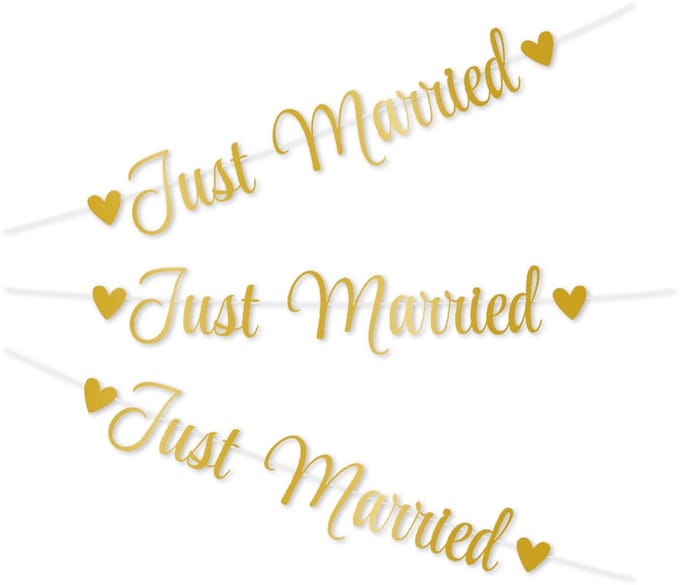 BTH - Just Married - Slingers - Bruiloft - Huwelijk - Decoratie - Vlaggenlijn - Versiering - Goud - Vlaggetjes