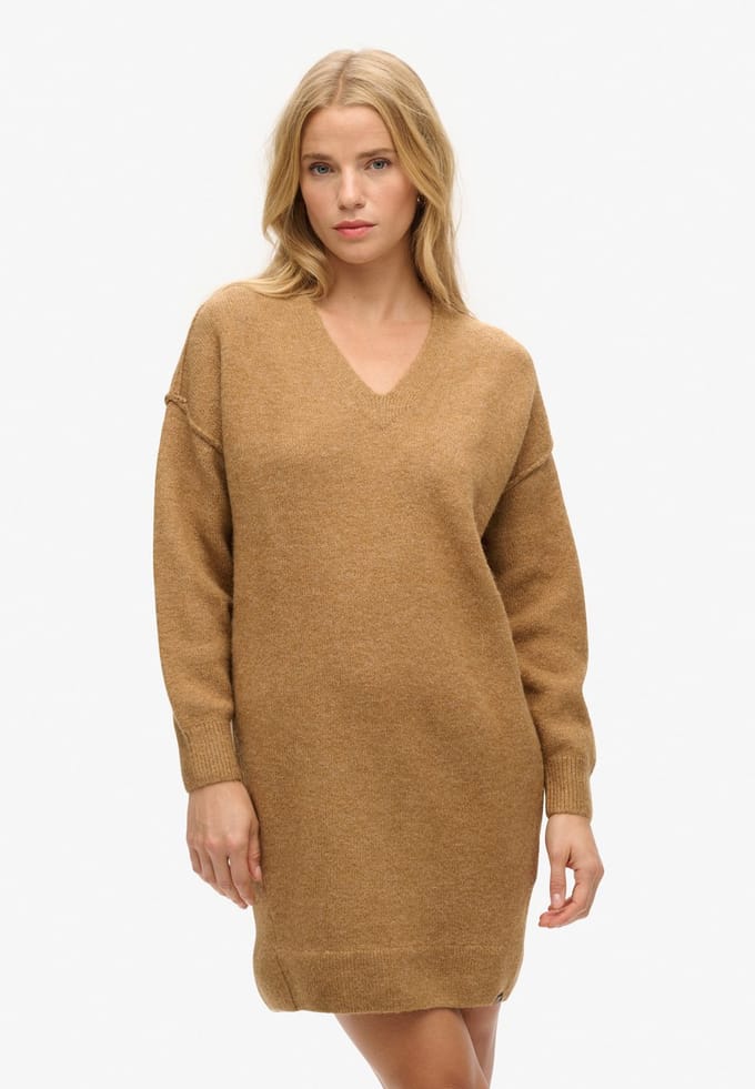 Superdry - Gebreide jurk met V-hals - Dames - Jurken