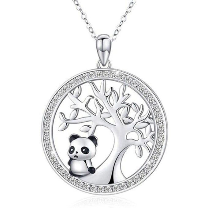 Mode Schattige Panda Hanger Dierlijk Rond Gesimuleerde Opaal Bamboe Ketting zilver