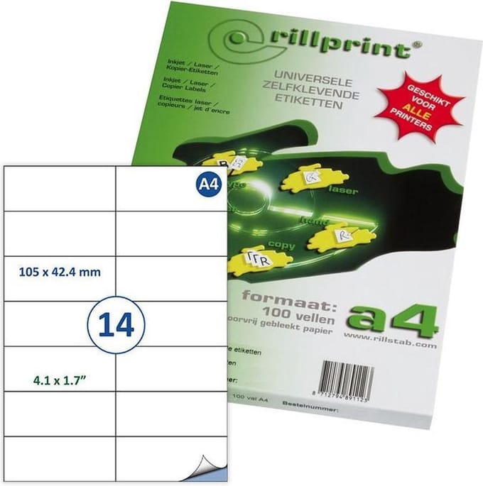 Etiketten Rillprint, 89118, 105x42,4mm, 14 op vel