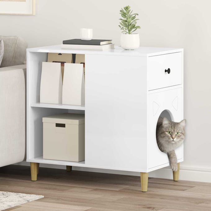 vidaXL Kattenhuis Hoogglans Wit 72 x 42,5 x 70 cm Bewerkt hout