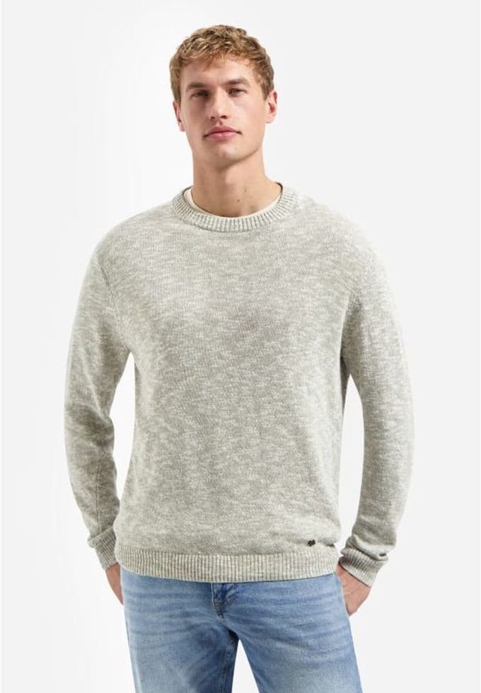 No Excess Pullover crewneck melange with line taupe