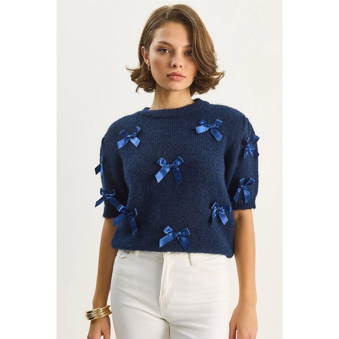 Gebreid Crew Neck Trui met Strik
