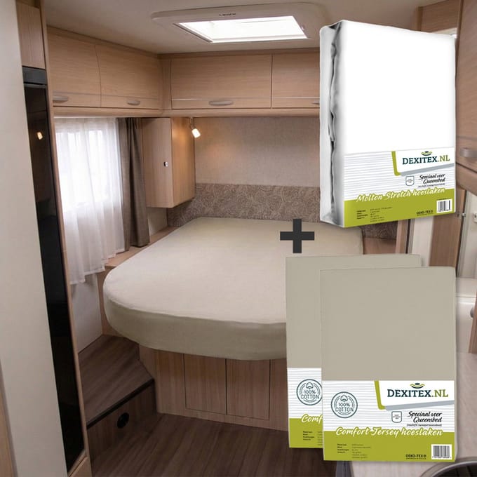 Dexitex 2 x Jersey Zandkleur + 1 x molton pakket Queensbed/Eilandbed