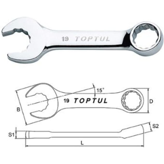 Korte Ring-Steeksleutel 9 mm, 95 mm Lengte, Chroom-Vanadium