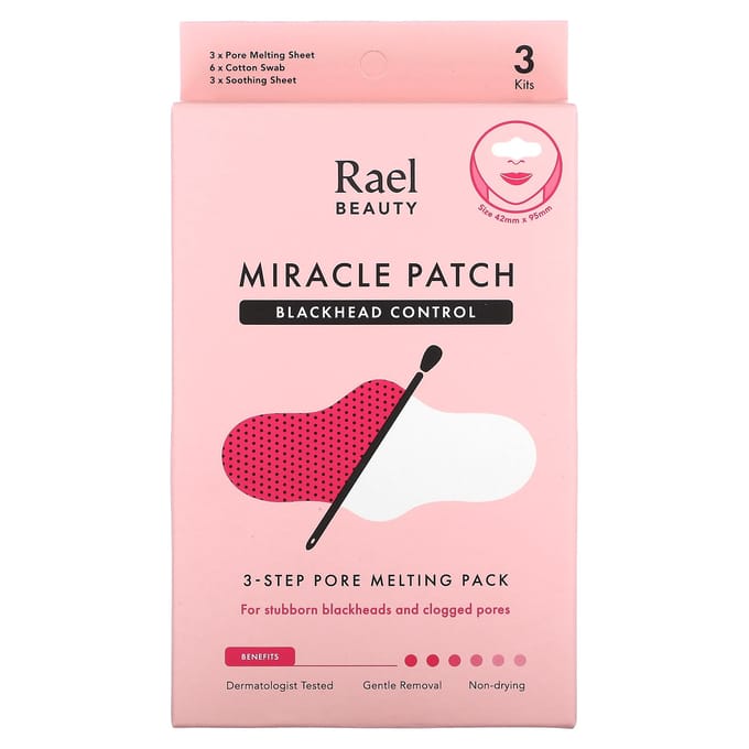 Rael, schoonheid, miracle patch, mee-eterscontrole, 3-staps porie-smeltende pack, 1 kit white