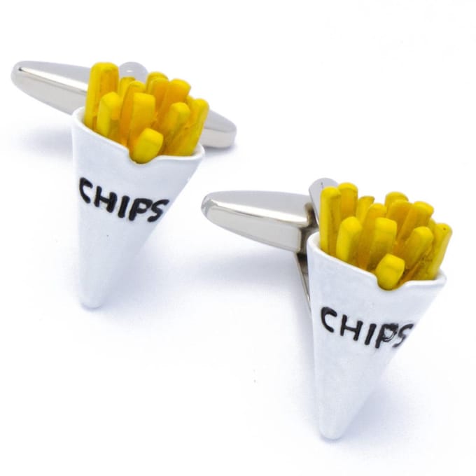 Manchetknopen - Frietjes Puntzak Chips Wit en Geel