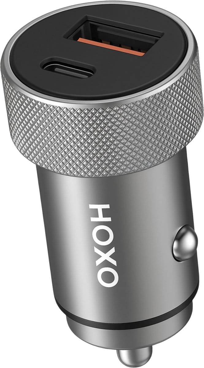 HOXO Autolader USB-C en USB-A - 20W PD Snellader Auto - Sigarettenaansteker Oplader 12V/24V - Geschikt voor iPhone & Samsung - Grijs