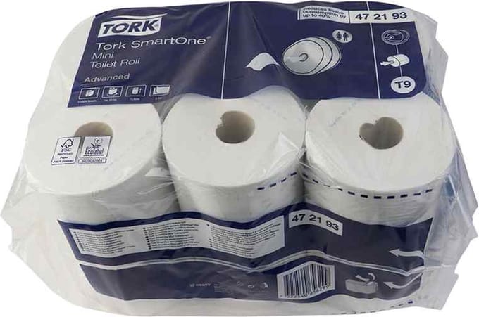 Tork SmartOne® Mini Toiletpapier, 2 laags, wit T9, 111,6mtr/13,4cm, 12 rol (472193)